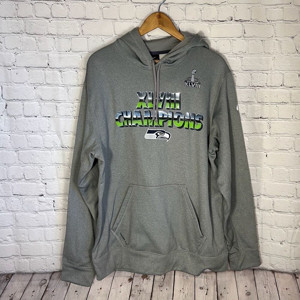 Nike Therma Fit NFL‎ Seattle Seahawks Gray Super Bowl Champions Hoodie size L
